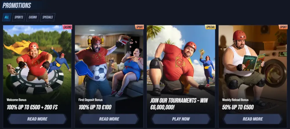 Vegas Hero promotiepagina met welkomstbonussen en gokkasten toernooien